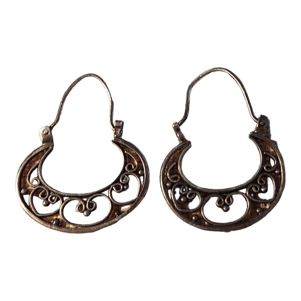 Vintage Sterling Earrings Hoops Filagree